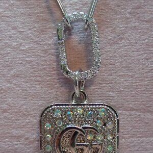 Repurpose Zip Iridescent Crystal Charm💗W/Pave' Silver Clasp Paperclip Necklace